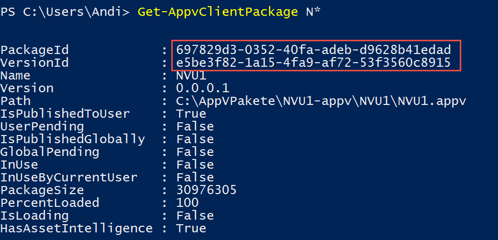 Ermittlung PackageID VersionsID App-V Powershell