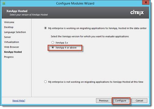 Figure 28 : AppDNA Configuration Modules XenApp Hosted