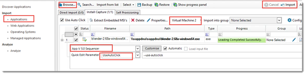 Figure 45: AppDNA App-V 5 Sequencing mit dem Import einer Anwendung