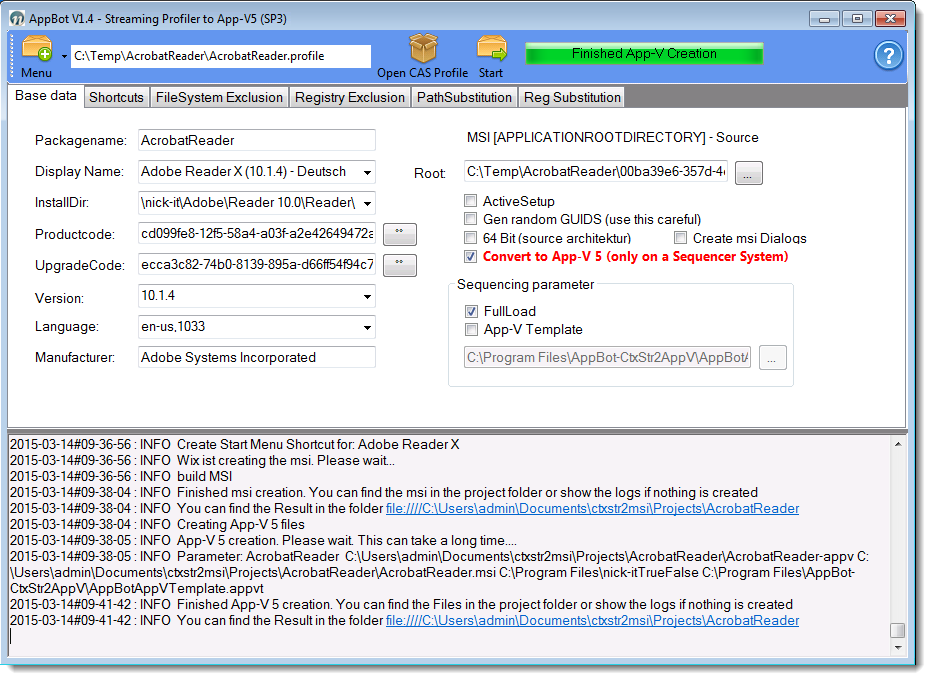 AppBot1.4 Citrix Application treaming CAS to appv