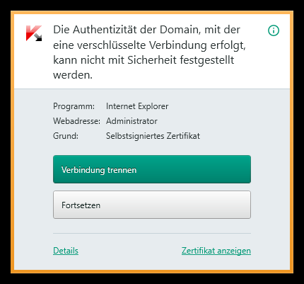 Kaspersky Domain Warnung