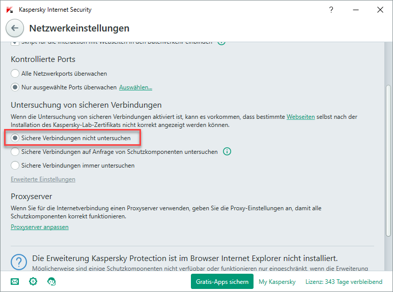 Kaspersky Netzwerkeinstellungen